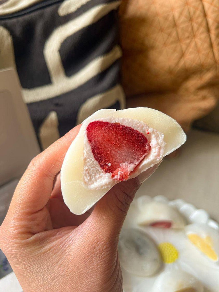 Frozen Whole Strawberry big mochi in hand