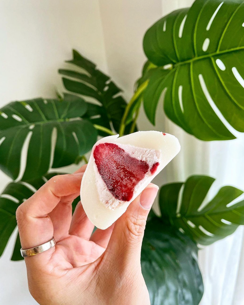 Frozen Whole Strawberry Mochi In Hand