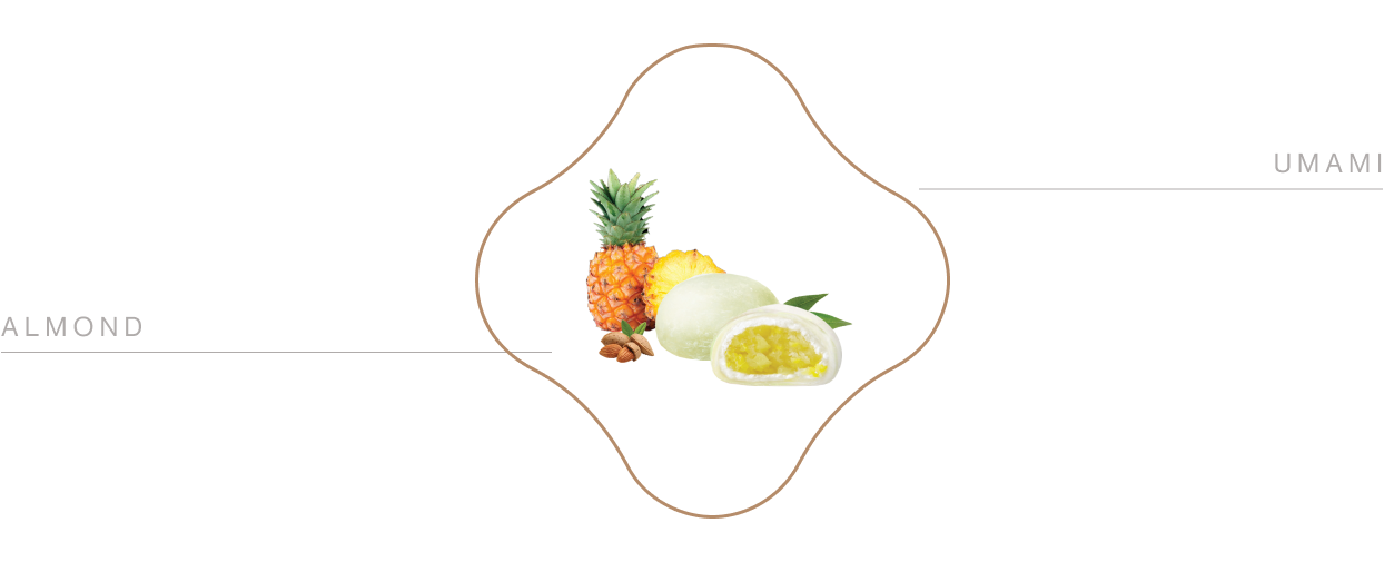 yuum umami flavour shape pineapple almond mochi