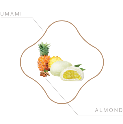 yuum umami flavour shape pineapple almond mochi